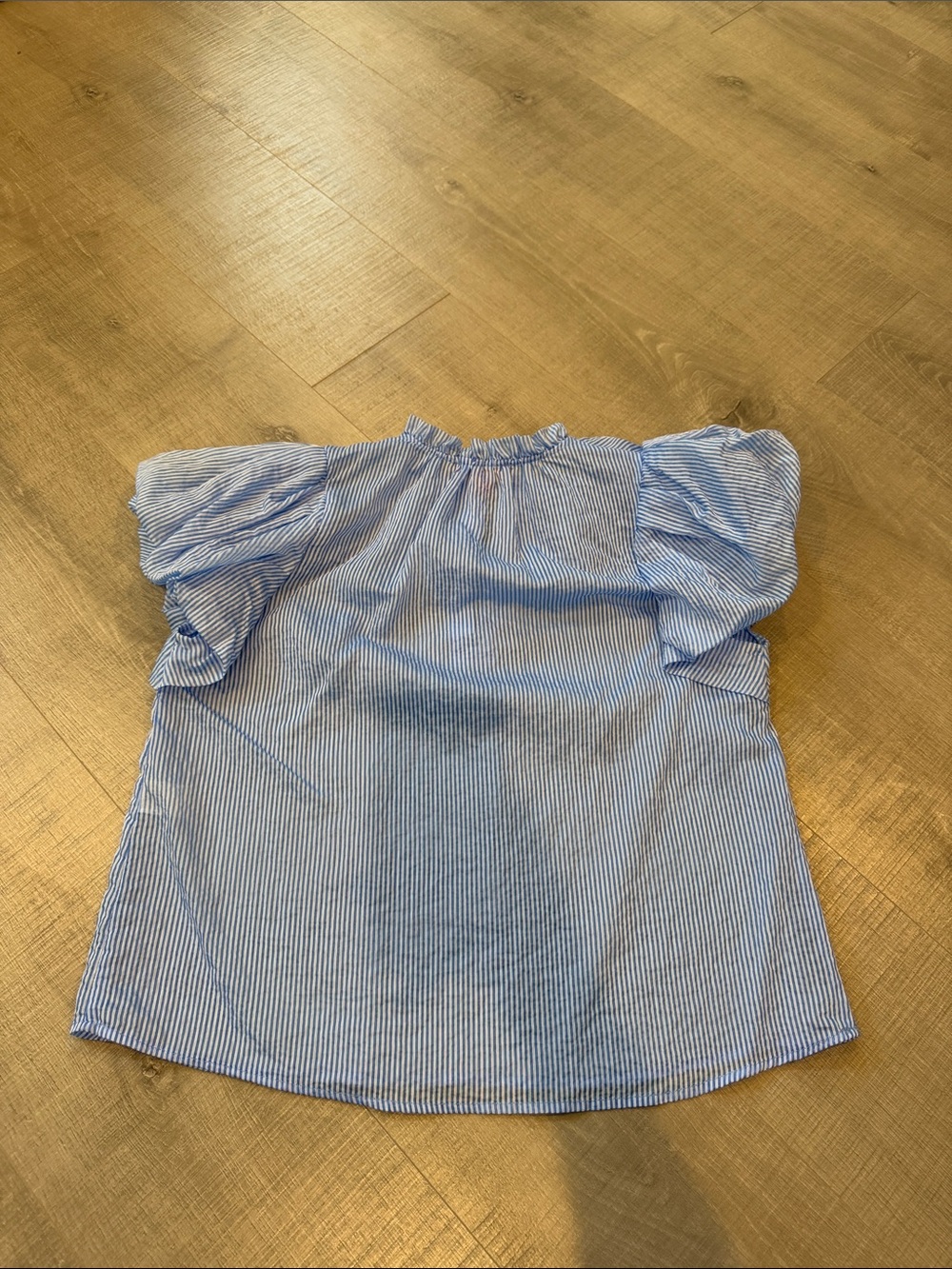 THML Blue and White Pinstripe Ruffle Sleeve Blouse - Picture 4 of 4